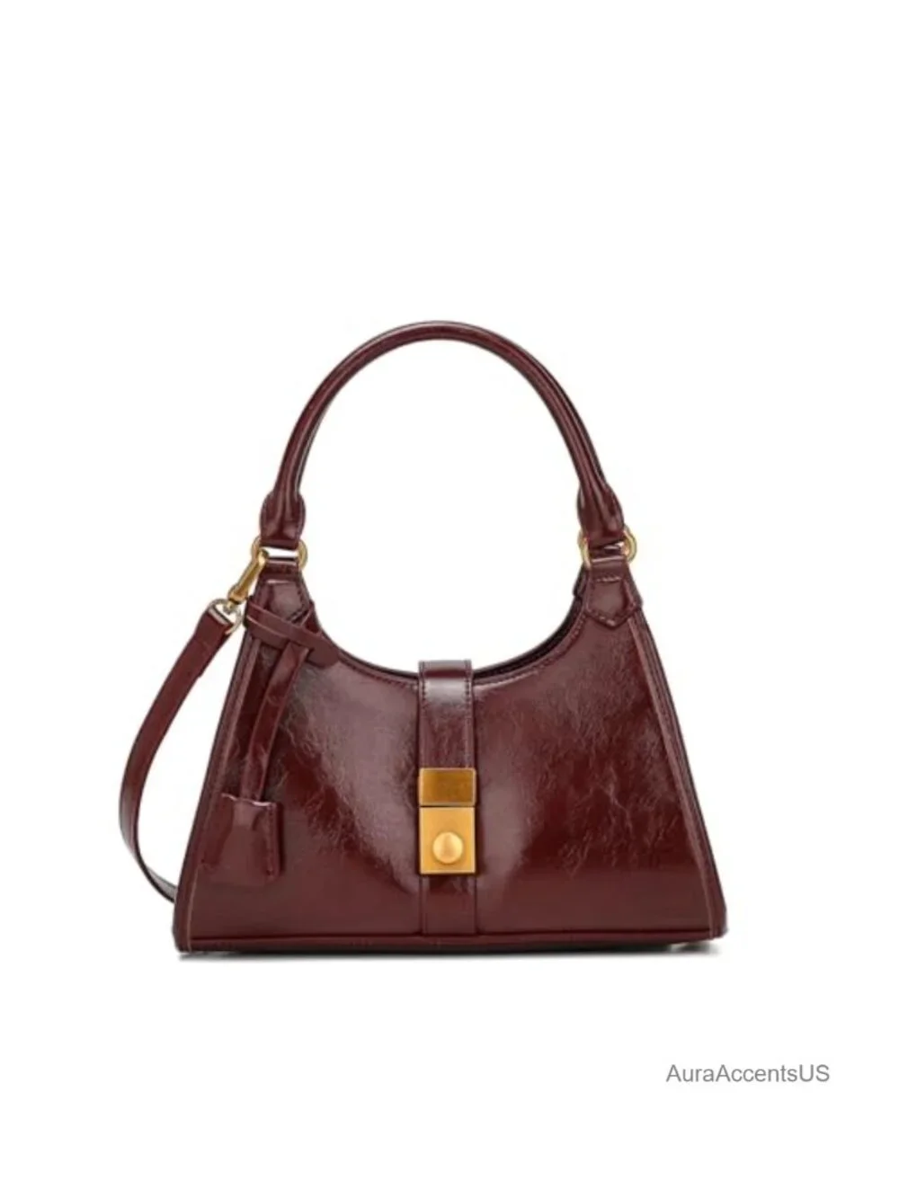 Vegan Leather Crescent Hobo Bag with Push Lock and Inner Pouch